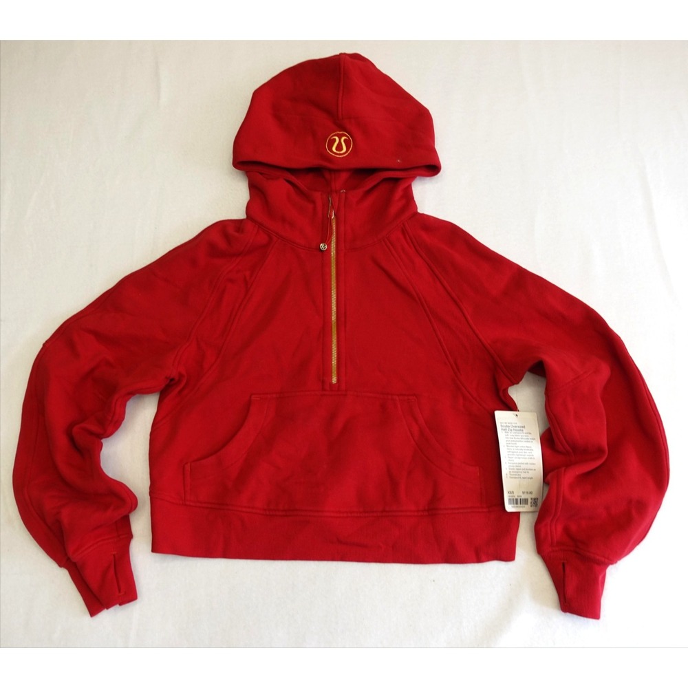 Lululemon Hoodie Womens XS/S Red Scuba Oversized Half Zip Fleece Pullover Logo